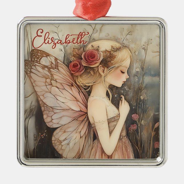 Personalisierte Weihnachtsfeier mit Rose Ornament Aus Metall (Vorne)