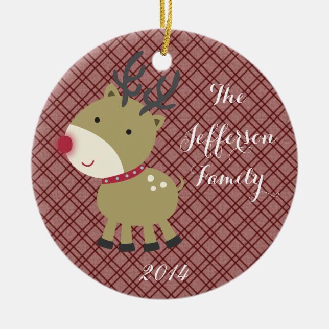Personalisierte Weihnachtsfeier Rudolf Rein Famili Keramikornament (Vorne)