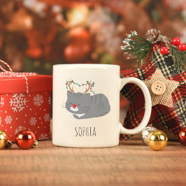 Personalisierte Weihnachtsfeier Tasse, Cat Lover R Zweifarbige Tasse