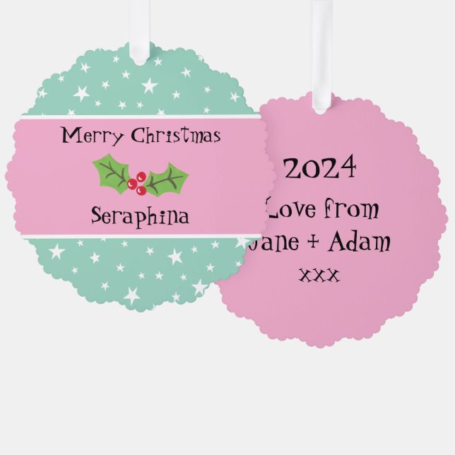 Personalisierte Weihnachtsfeiern & Berries Ornament Karte (Vorderseite/Rückseite)