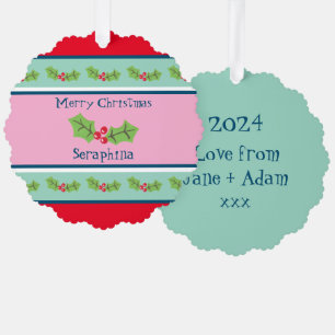 Personalisierte Weihnachtsfeiern & Berries Ornament Karte