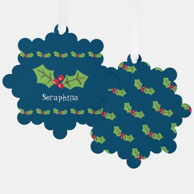 Personalisierte Weihnachtsfeiern & Berries Ornament Karte (Vorderseite/Rückseite)