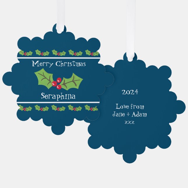 Personalisierte Weihnachtsfeiern & Berries Ornament Karte (Vorderseite/Rückseite)
