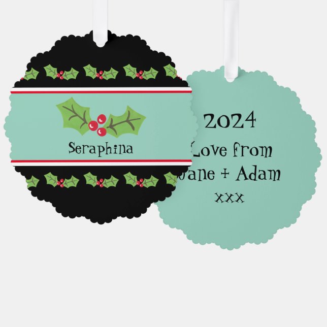 Personalisierte Weihnachtsfeiern & Berries Ornament Karte (Vorderseite/Rückseite)