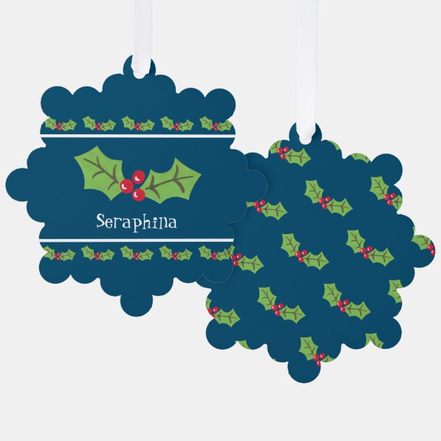 Personalisierte Weihnachtsfeiern & Berries Ornament Karte (Vorderseite/Rückseite)