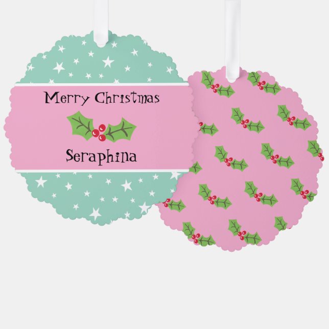 Personalisierte Weihnachtsfeiern & Berries Ornament Karte (Vorderseite/Rückseite)