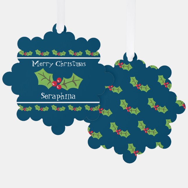 Personalisierte Weihnachtsfeiern & Berries Ornament Karte (Vorderseite/Rückseite)