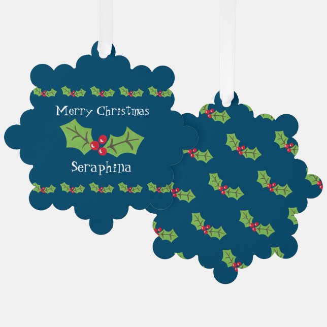 Personalisierte Weihnachtsfeiern & Berries Ornament Karte (Vorderseite/Rückseite)