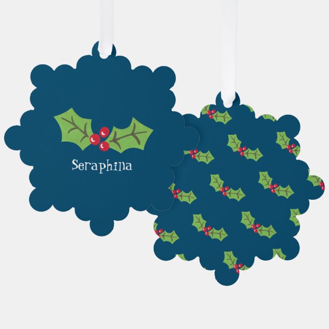Personalisierte Weihnachtsfeiern & Berries Ornament Karte (Vorderseite/Rückseite)