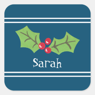 Personalisierte Weihnachtsfeiern & Berries Quadratischer Aufkleber