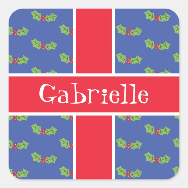 Personalisierte Weihnachtsfeiern & Berries Quadratischer Aufkleber (Vorderseite)