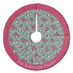 Personalisierte Weihnachtsfeiertage in Rot-Grün Fleece Weihnachtsbaumdecke
