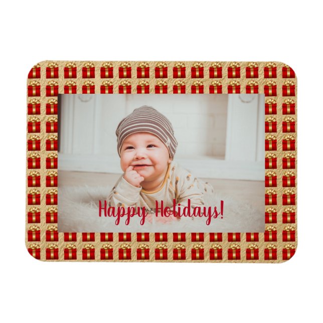 Personalisierte Weihnachtsfeiertage in Rot und Gol Magnet (Horizontal)