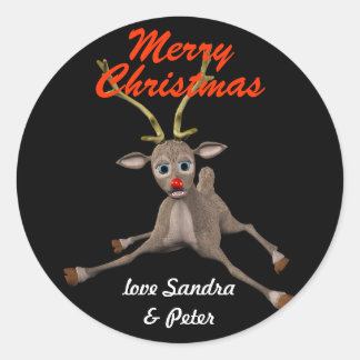 Personalisierte Weihnachtsfeiertage Rudolph Black Runder Aufkleber