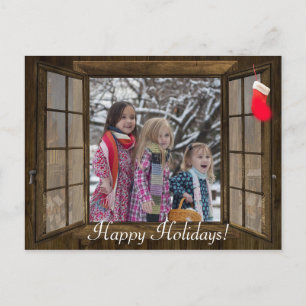 Personalisierte Weihnachtsfensterfamilie Fotokarte Feiertagspostkarte