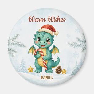Personalisierte Weihnachtsgrüße Teal-Drache Magnet