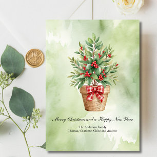 Personalisierte Weihnachtskarte Baum rote Beeren Feiertagskarte