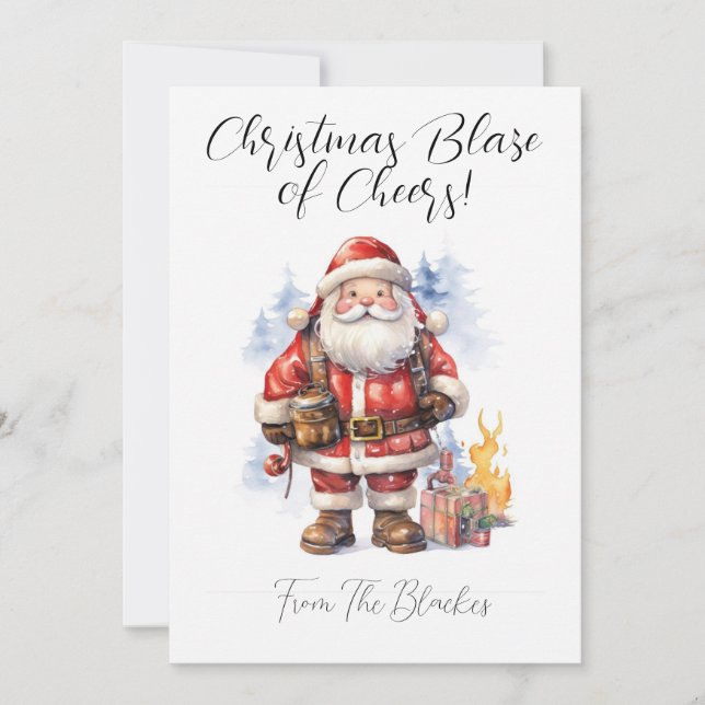 Personalisierte Weihnachtskarte für einen Feuerweh Feiertagskarte (Vorderseite)