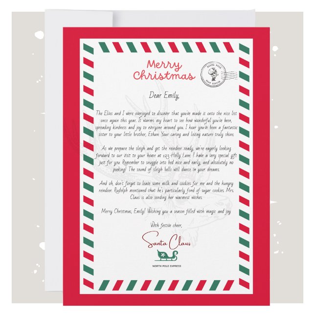 Personalisierte Weihnachtskarte für Kinder (Personalized Santa Letter Christmas Card for Kids)