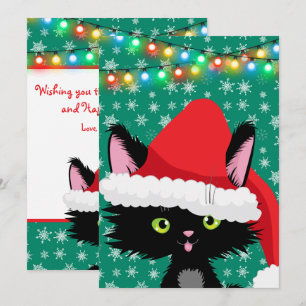 Personalisierte Weihnachtskatze mit Weihnachtsmann Karte