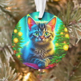 Personalisierte Weihnachtskatze und Weihnachtsbaum Ornament