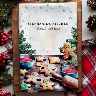 Personalisierte Weihnachtskekse aus Lebkuchen Geschirrtuch