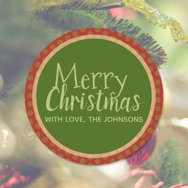 Personalisierte Weihnachtskleber, Rot Grün Runder Aufkleber (Von Creator hochgeladen)