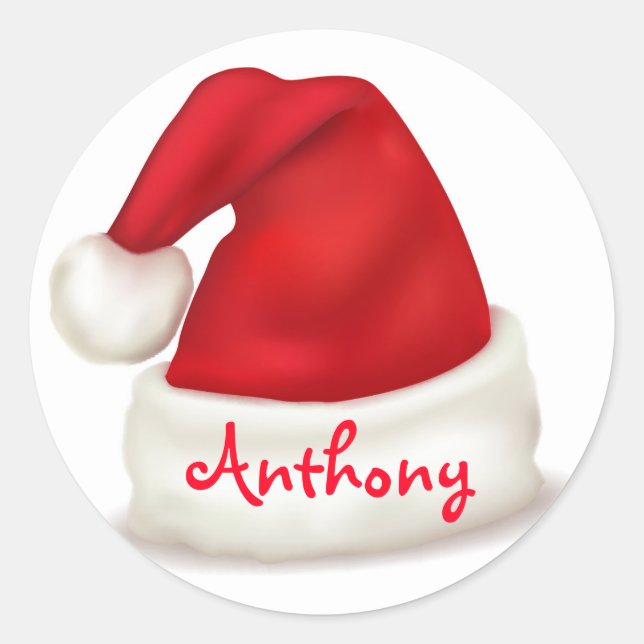 Personalisierte Weihnachtskleber/Weihnachtsmannmüt Runder Aufkleber (Vorderseite)