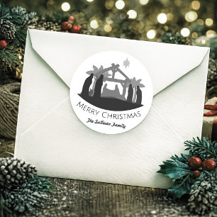 Personalisierte Weihnachtskrippe Runder Aufkleber