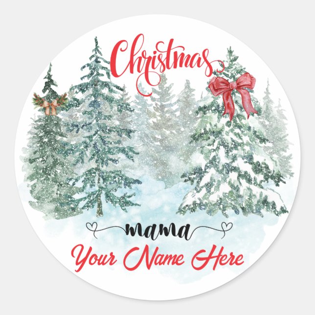Personalisierte Weihnachtsmama Runder Aufkleber (Vorderseite)
