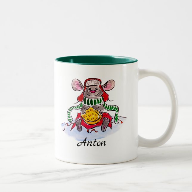Personalisierte Weihnachtsmaus Zweifarbige Tasse (Rechts)