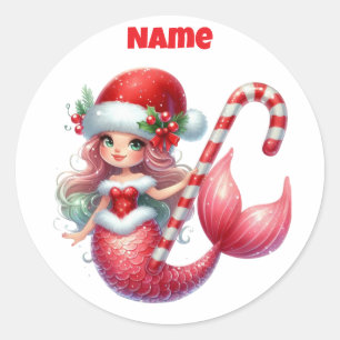 Personalisierte Weihnachtsmermaid Circle Sticke Runder Aufkleber