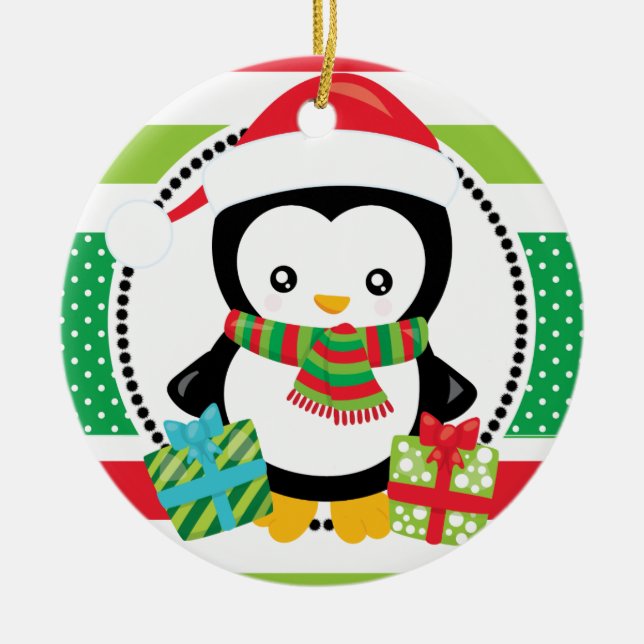 Personalisierte WeihnachtsPenguins mit Keramik Ornament (Vorne)