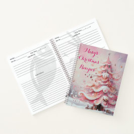 Personalisierte Weihnachtsrezepte Tree Rosa Weiß Notizbuch