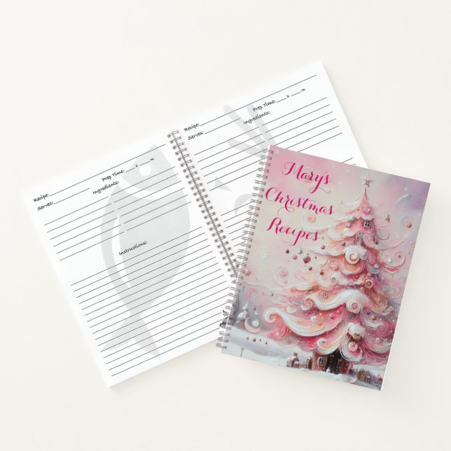 Personalisierte Weihnachtsrezepte Tree Rosa Weiß Notizbuch (Innenseite)