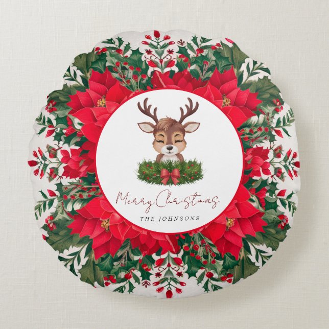 Personalisierte Weihnachtsrinder Rundes Kissen (Vorderseite)