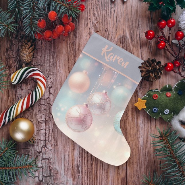 Personalisierte Weihnachtsschmuck Großer Weihnachtsstrumpf (Girly Personalized Christmas Pink ornaments Large Christmas Stocking)