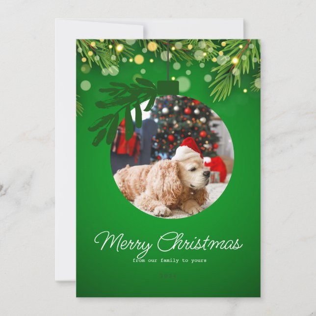 personalisierte Weihnachtsschmuck Grün Feiertagskarte (Vorderseite)