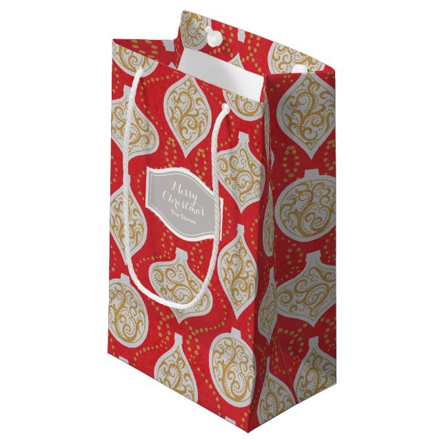Personalisierte Weihnachtsschmuckmuster Kleine Geschenktüte (Vorderseite Schrägansicht)
