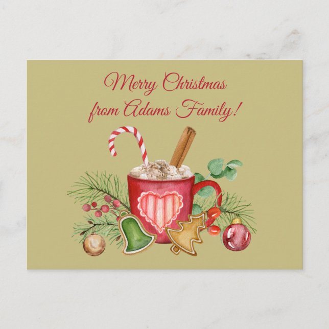 Personalisierte Weihnachtsschokolade Tasse Postkarte (Vorderseite)