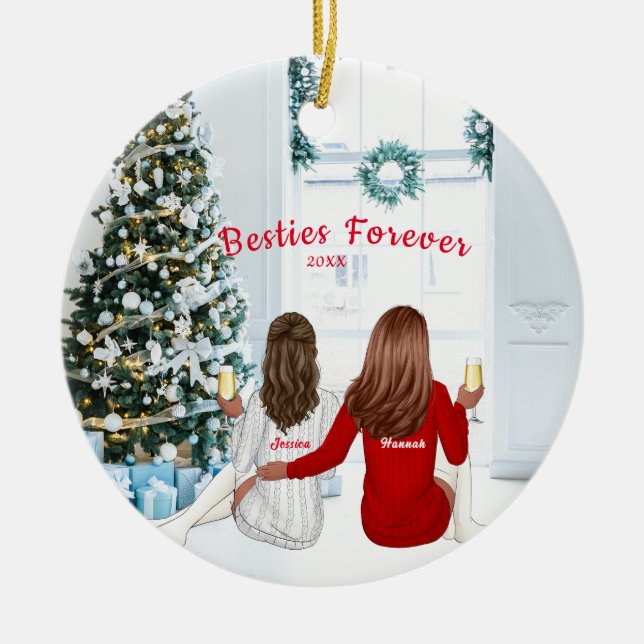 Personalisierte Weihnachtsschwestern Besties Holid Keramik Ornament (Vorne)
