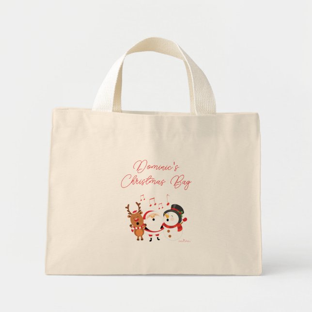 Personalisierte Weihnachtssnowman Santa Reindeer-T Mini Stoffbeutel (Vorne)