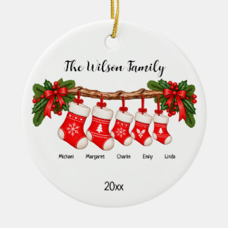Personalisierte Weihnachtsstrümpfe für Familien mi Keramik Ornament