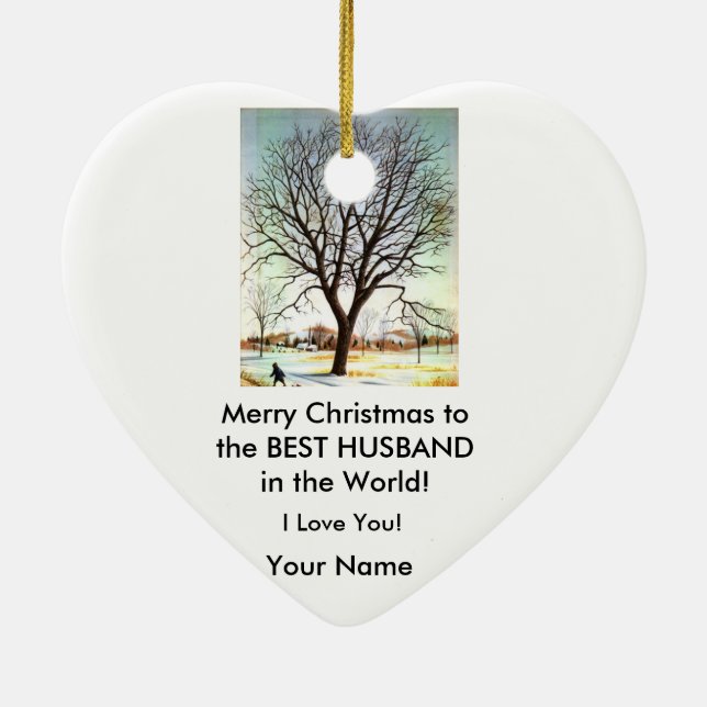 Personalisierte Weihnachtsverzierungs-Schnee-Szene Keramik Ornament (Hinten)