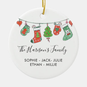 Personalisierte Weihnachtswasserfarben-Strümpfe Keramik Ornament