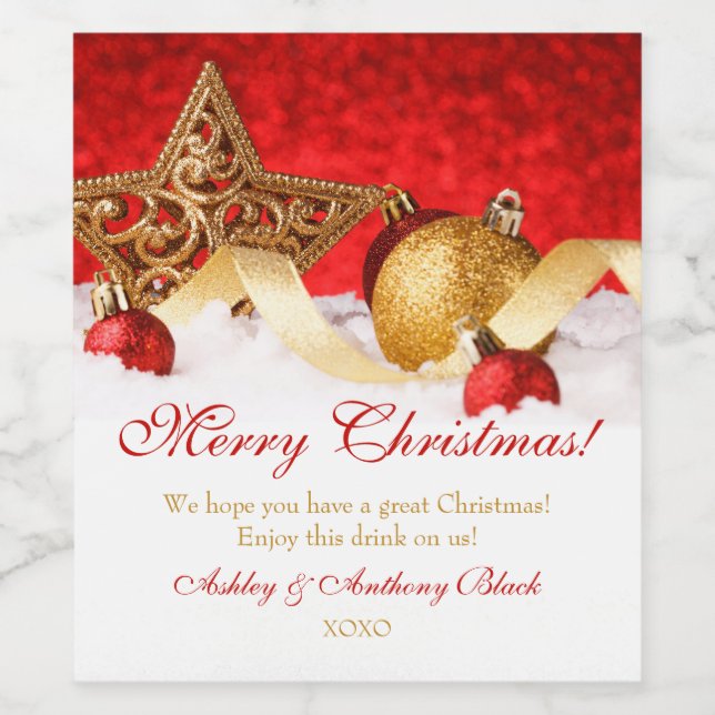 Personalisierte Weihnachtsweinetiketten | Gold Red Weinetikett (Einzelnes Label)