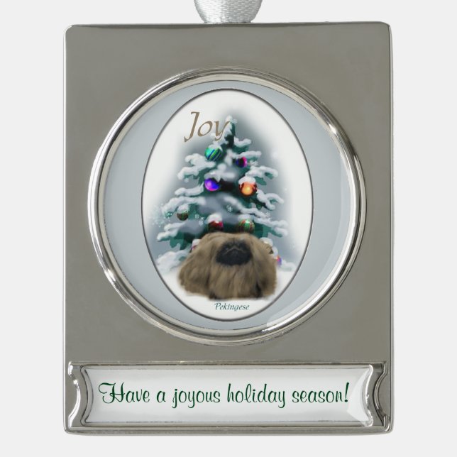 Personalisierte Weihnachtszeit Banner-Ornament Silber (Vorderseite)