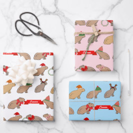 Personalisierte Weihnachtszeit Capybara Niedliche Geschenkpapier Set