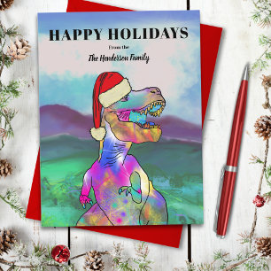 Personalisierte Weihnachtszeit Dinosaur T-Rex Feiertagspostkarte