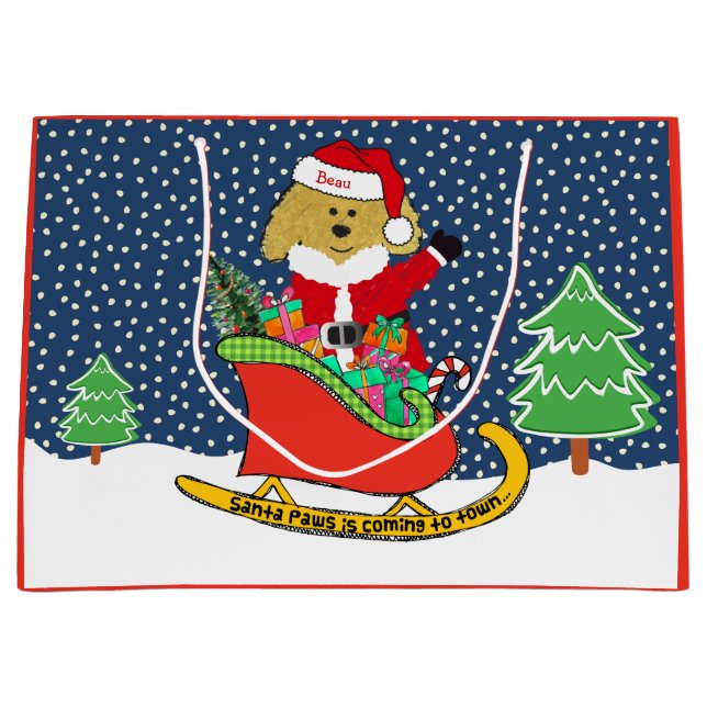 Personalisierte Weihnachtszeit Golden Doodle Große Geschenktüte (Vorderseite)